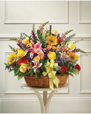 Bright Flower Sympathy Arrangement in Basket 