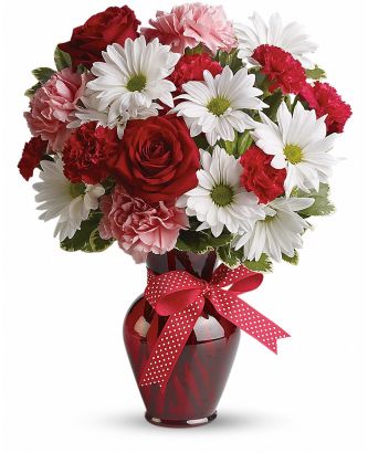 Hugs and Kisses Bouquet with Red Roses 