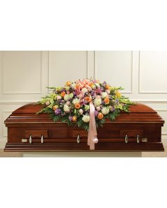 Pastel Mixed Flower Full Casket Cover - Peach 