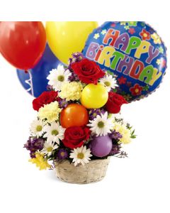 Birthday Joy Basket & Balloons 